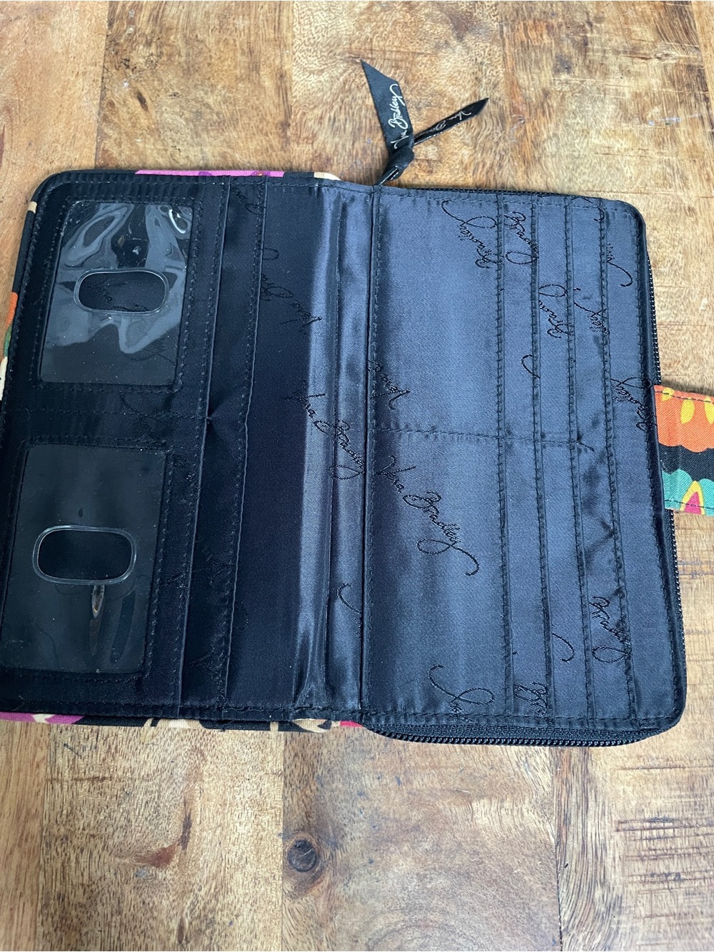 Vera Bradley Black Quilted Floral Zip Wallet with‎ Multicolor Accents - Picture 4 of 6
